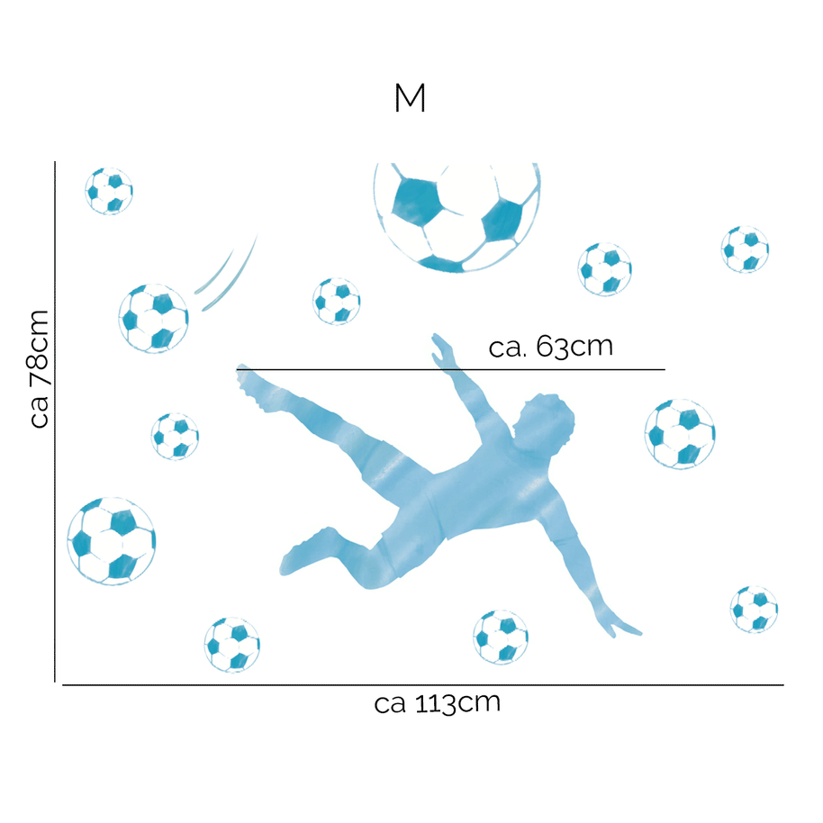 Football wall sticker - Scissor kick (blue)