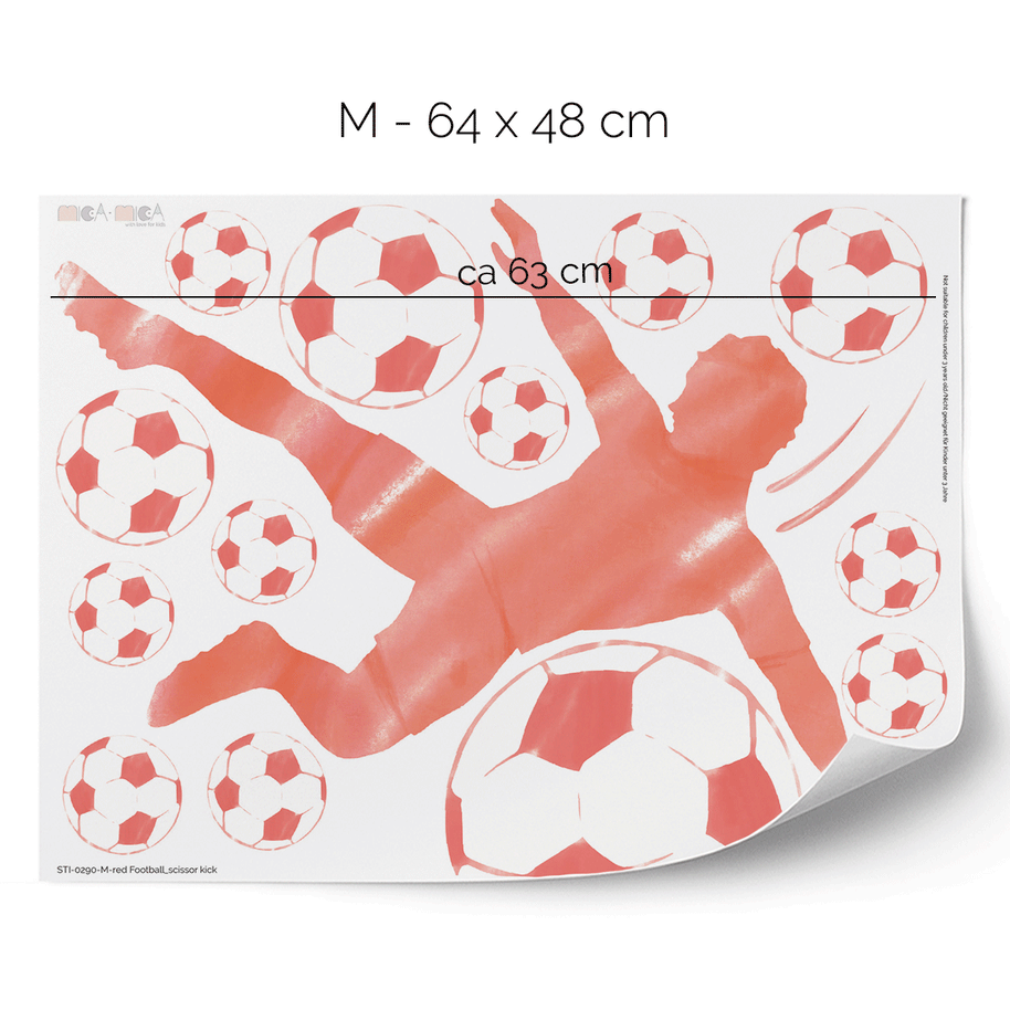 Football wall sticker - Scissor kick (red)