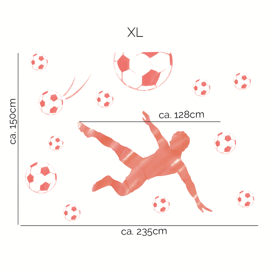 Football wall sticker - Scissor kick (red)