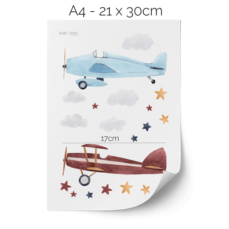Wandtattoo Flugzeuge mit Sternen und Wolken