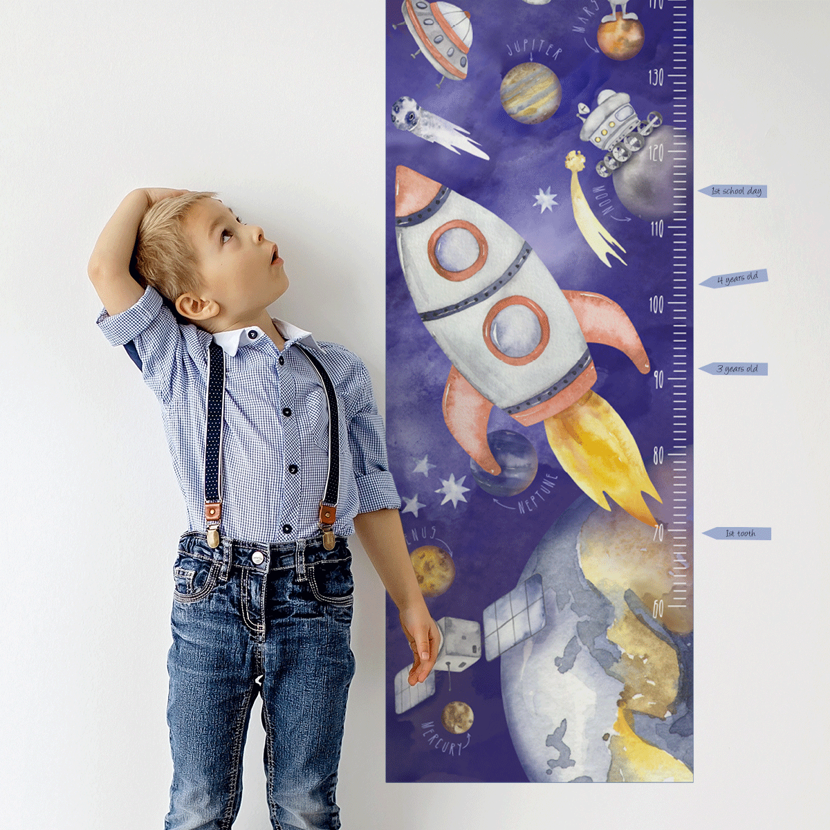 Height chart wall stickers -Space adventure growth chart