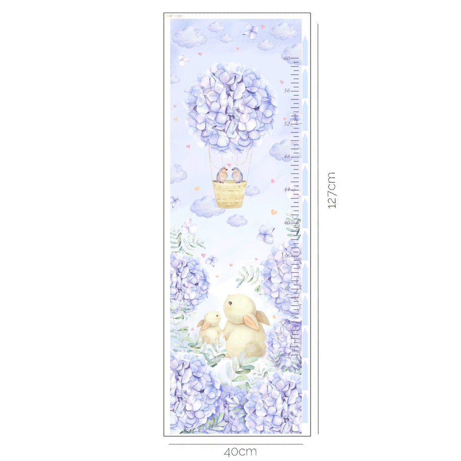 Height chart wall stickers - Floral balloons growth chart