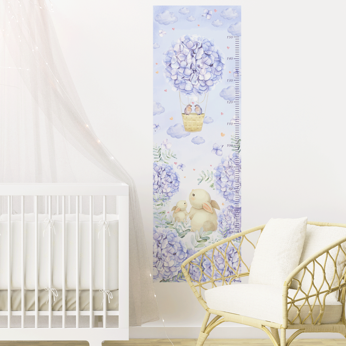 Height chart wall stickers - Floral balloons growth chart