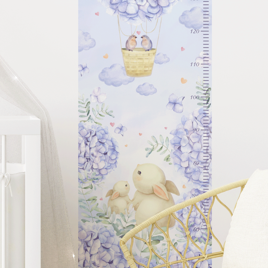 Height chart wall stickers - Floral balloons growth chart