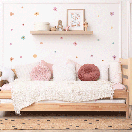 Flower wall stickers - Happy blooms (mustard-pastel shades)