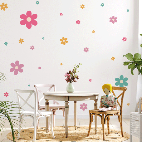 Wandtattoo Blumen - Fröhliche Blüten (Retro Chic)