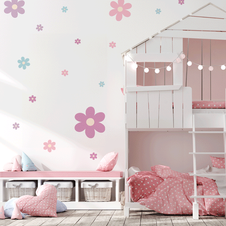 Wandtattoo Blumen - Fröhliche Blüten (Rosa Freude)