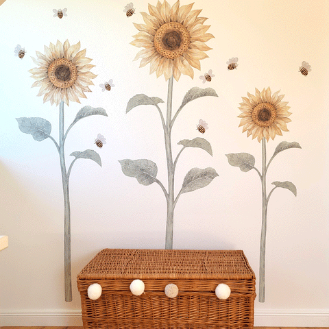 Wandtattoo Blumen - Sonnenblumen und Bienen