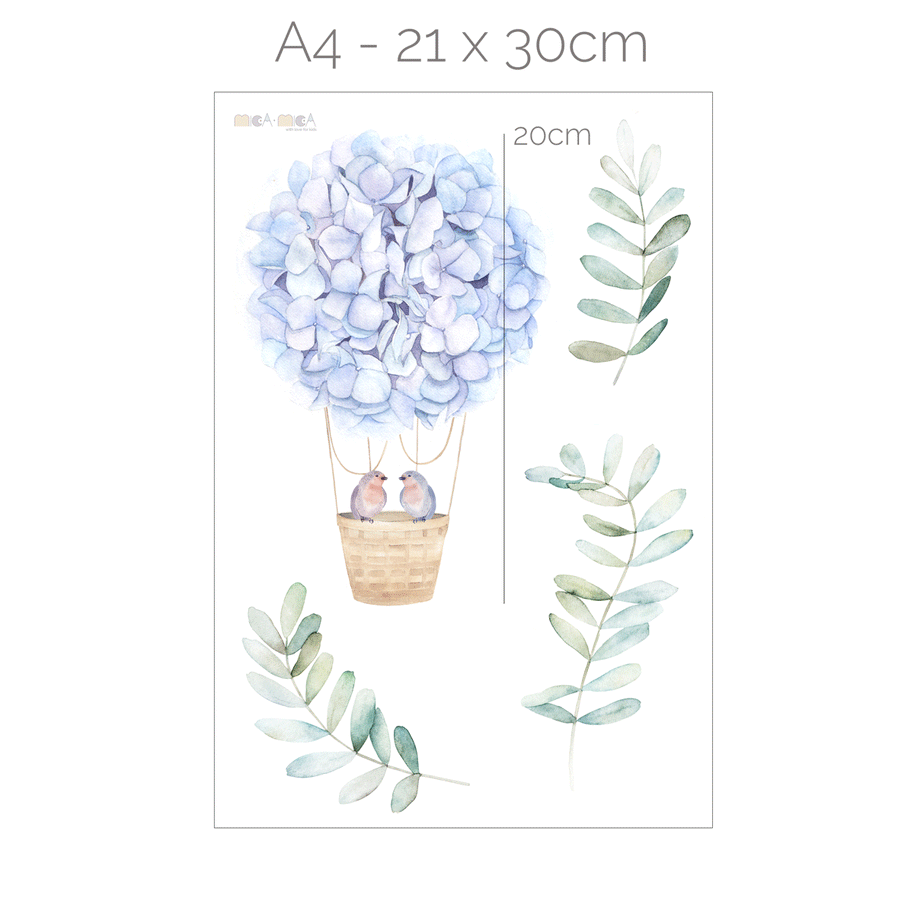 Hot air balloons wall stickers - Floral balloons & birds
