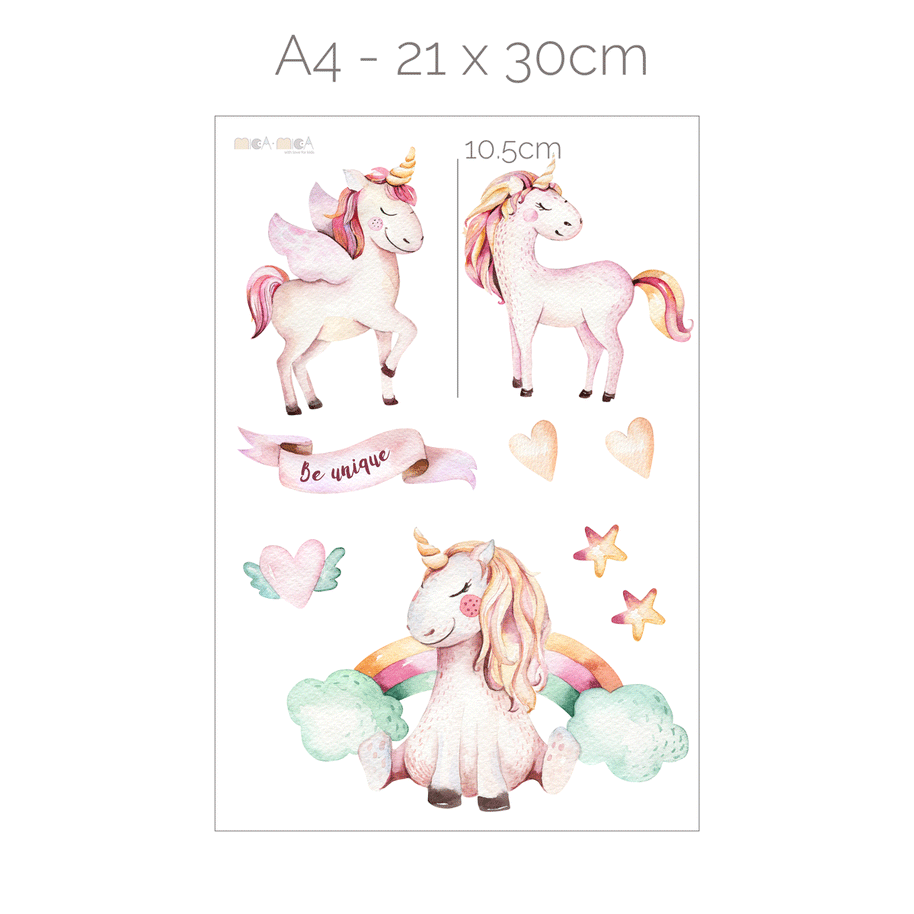 Rainbow wall stickers - Magical watercolour unicorns