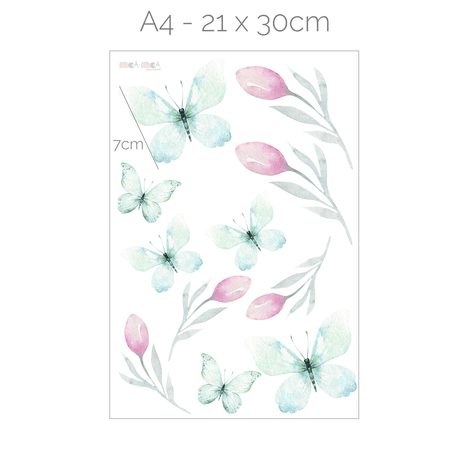 Butterfly wall stickers with spring flowers