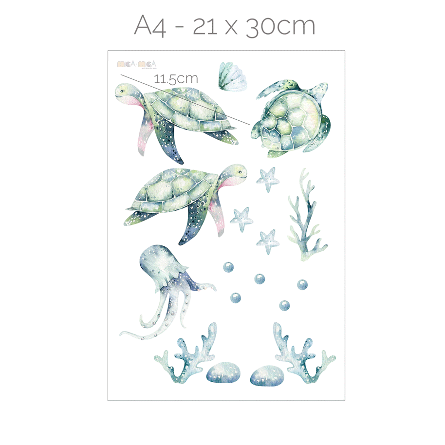 Under the sea wall stickers - Turtle world (mint)