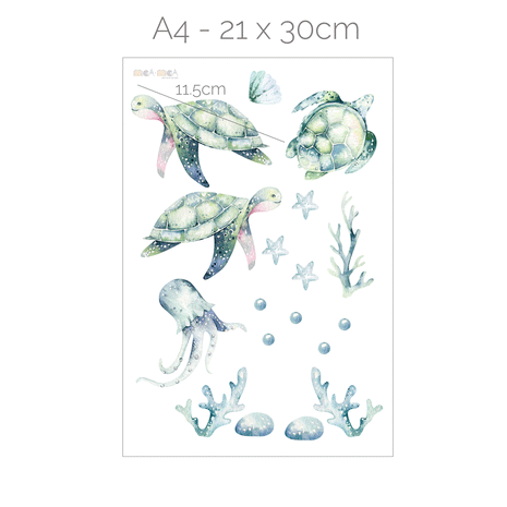 Under the sea wall stickers - Turtle world (mint)