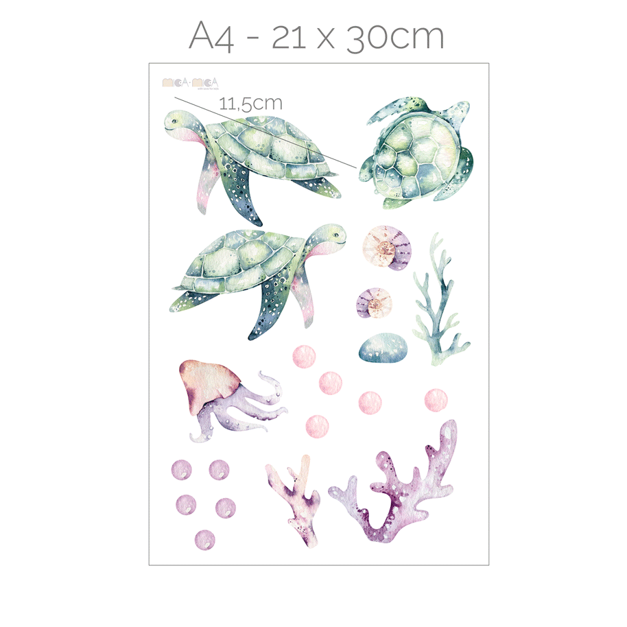 Under the sea wall stickers - Turtle world (lilac)