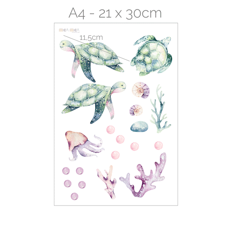 Under the sea wall stickers - Turtle world (lilac)