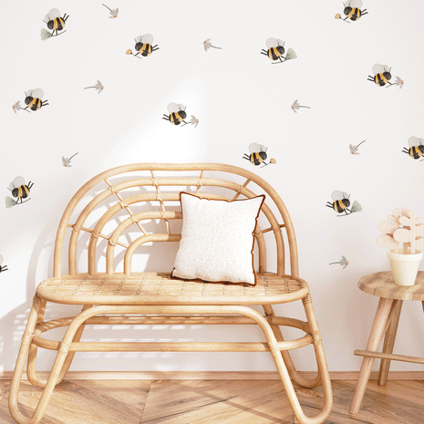 Bee wall stickers - Hap-bee bees with daisies