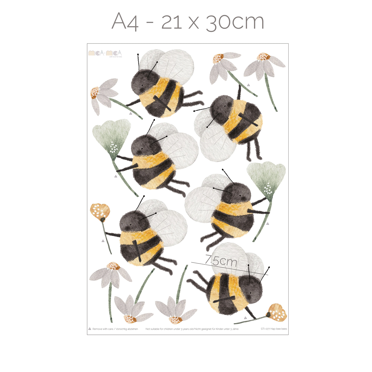 Bee wall stickers - Hap-bee bees with daisies