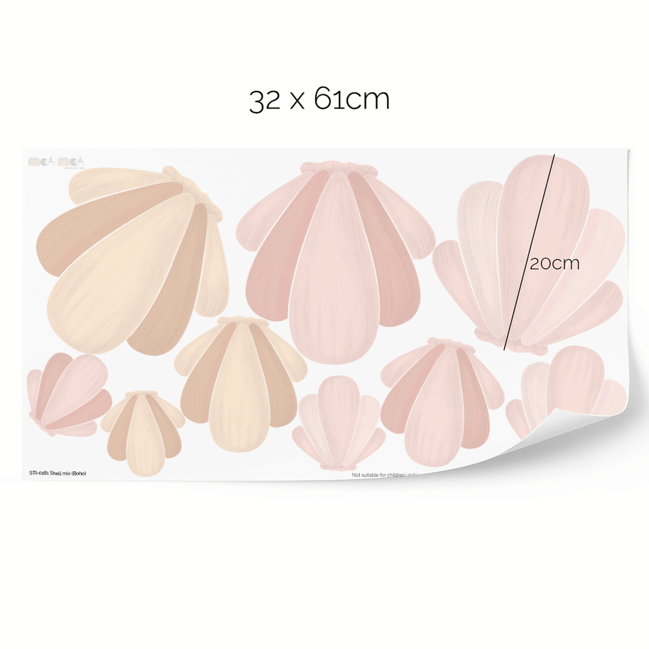 Boho shell wall stickers – Natural coastal decor for kids – MICA-MICA