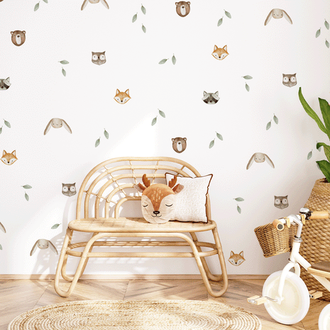 Woodland wall stickers - Cute forest animal faces