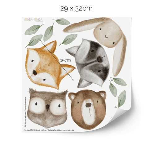 Woodland wall stickers - Cute forest animal faces