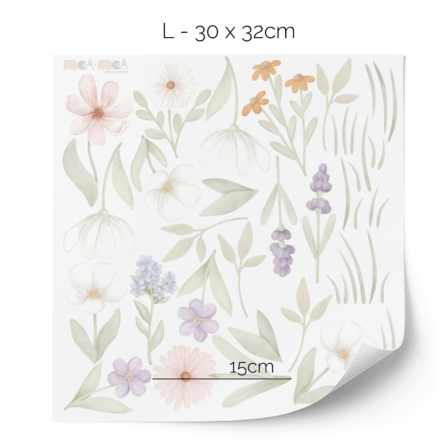 Tree wall stickers - Tree with flower meadow, birds and butterflies
