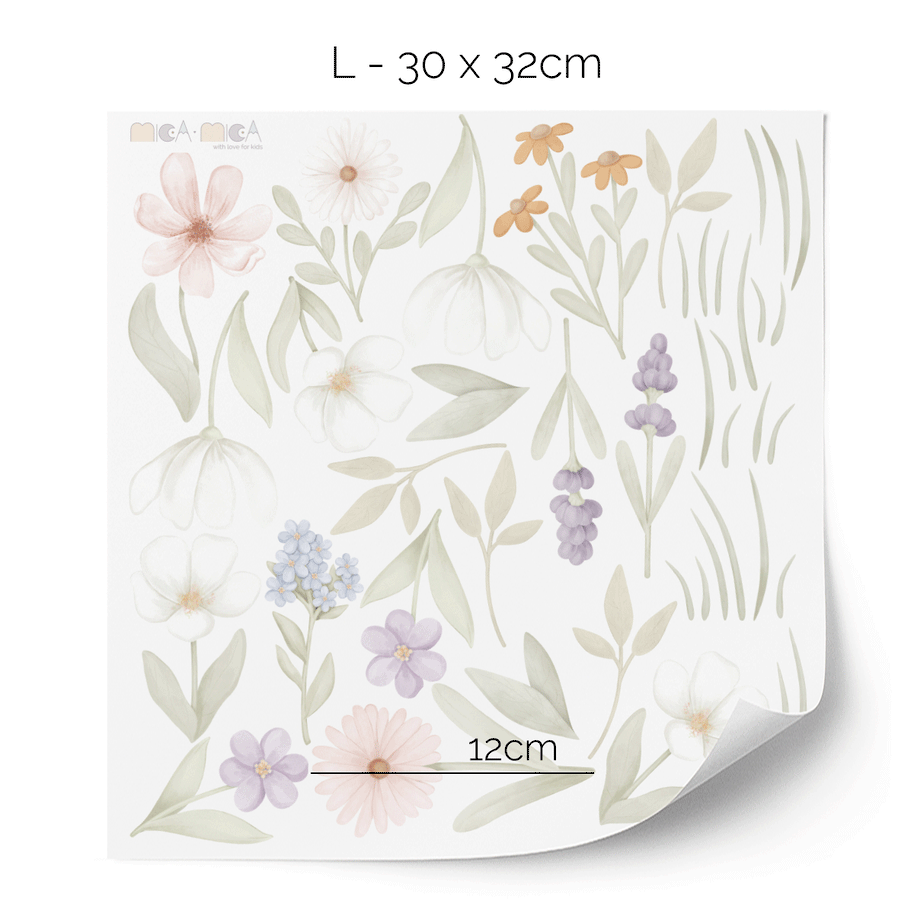 Horse wall stickers - Brown horse in flower meadow with birds