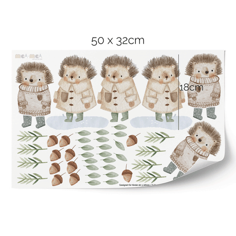 Autumn wall stickers - Cute hedgehogs
