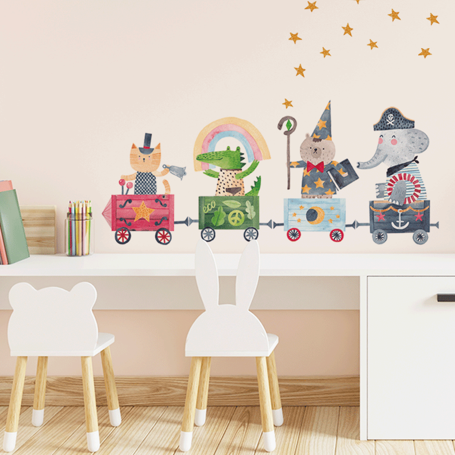 Animal wall stickers - Magical animal train