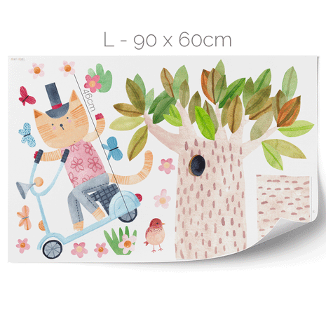 Wandtattoo Tiere - Magisches Wunderland - Katze mit Roller