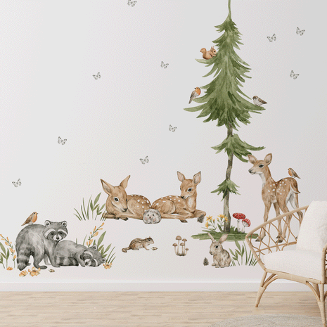 Woodland wall stickers - Magical forest - raccoons