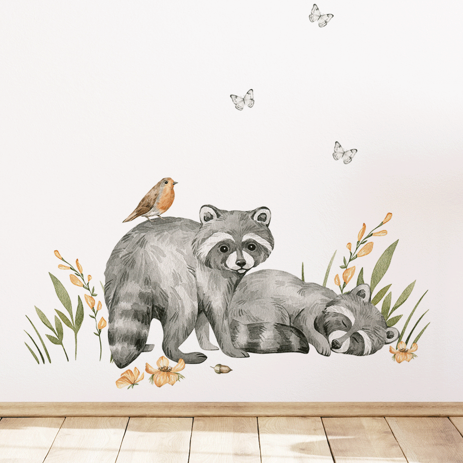 Woodland wall stickers - Magical forest - raccoons