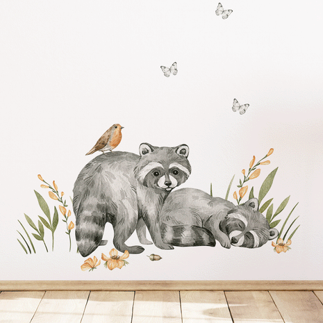 Wandtattoo Waldtiere - Magischer Wald - Waschbären