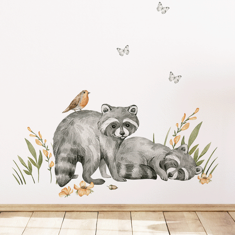 Wandtattoo Waldtiere - Magischer Wald - Waschbären