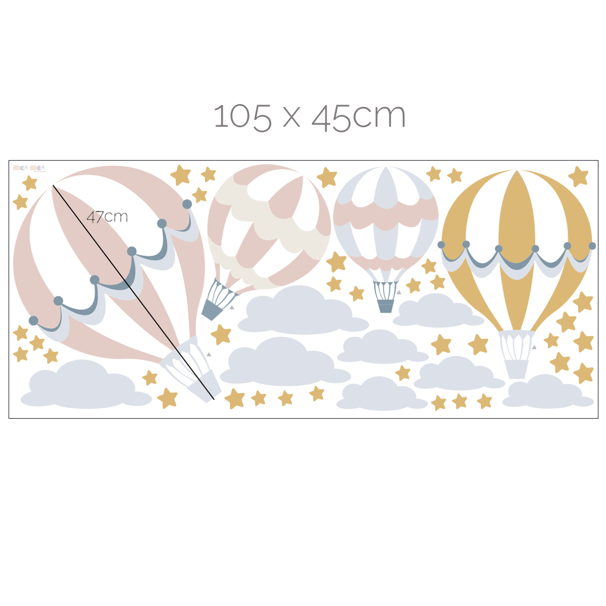 Hot air balloons wall stickers - Up, up and away (dusty pink - mustard)