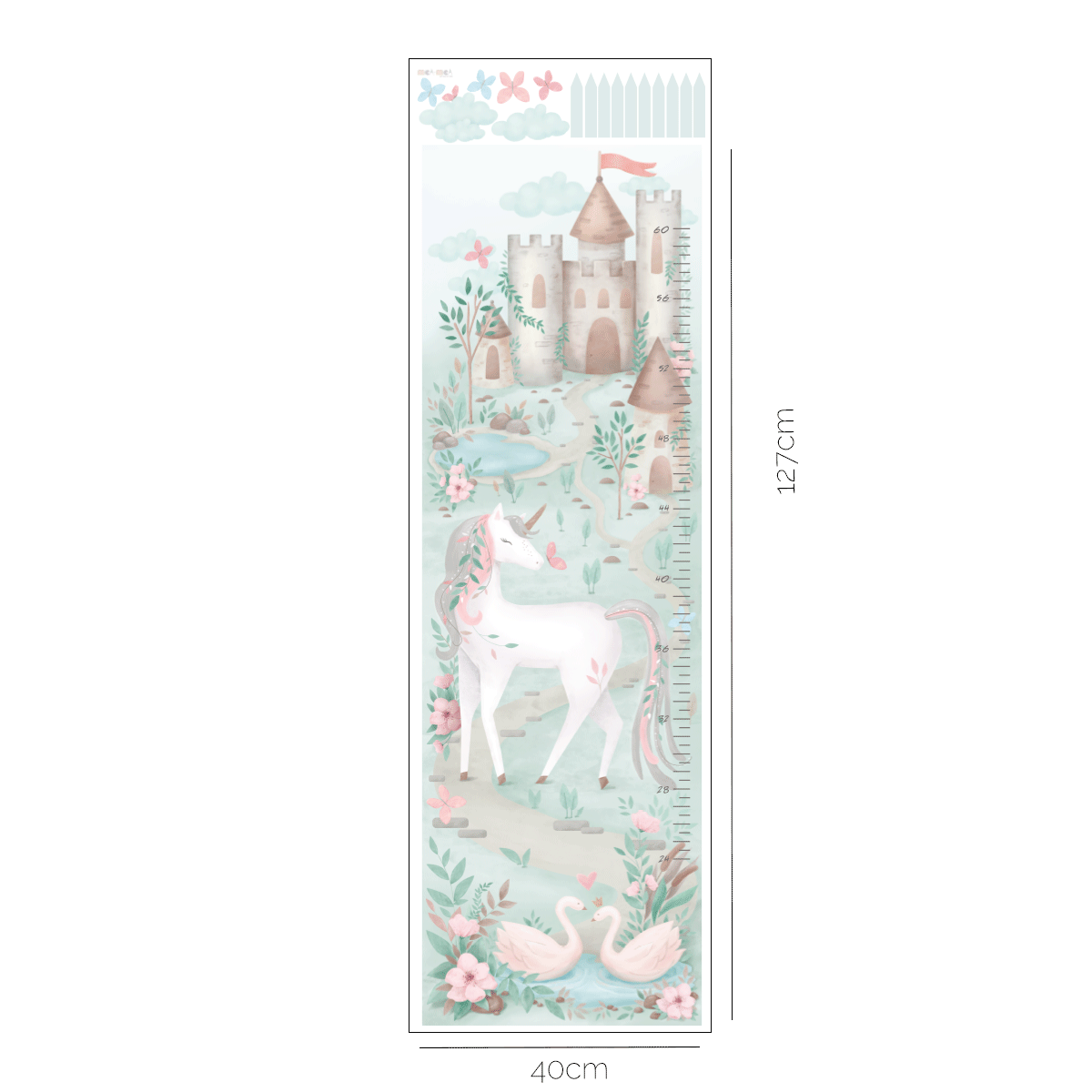 Height chart wall stickers - Unicorn dreams growth chart (mint)