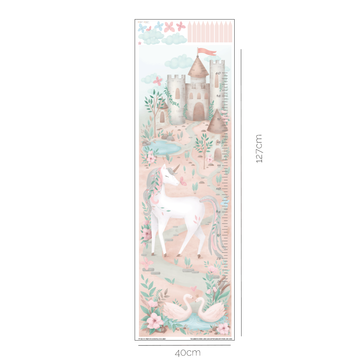 Height chart wall stickers - Unicorn dreams growth chart (peach)