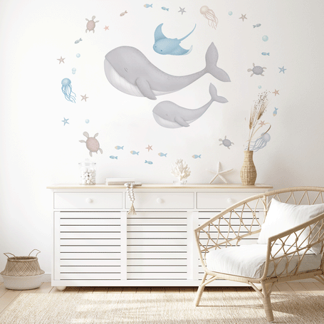 Wandtattoo Unterwasserwelt - Magischer Ozean - Wale 