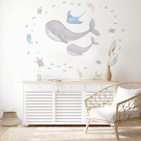 Wandtattoo Unterwasserwelt - Magischer Ozean - Wale 