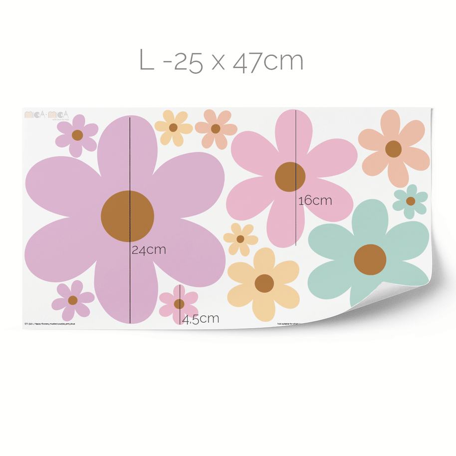 Flower wall stickers - Happy blooms (mustard-pastel shades)