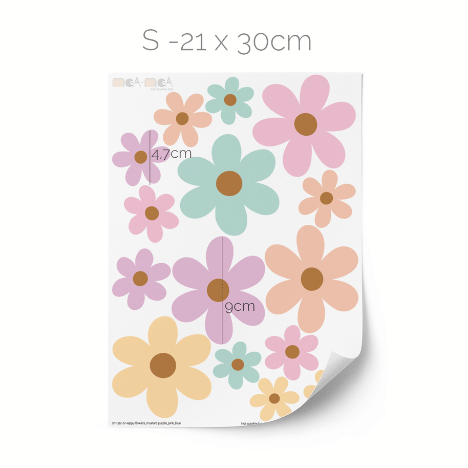 Flower wall stickers - Happy blooms (mustard-pastel shades)