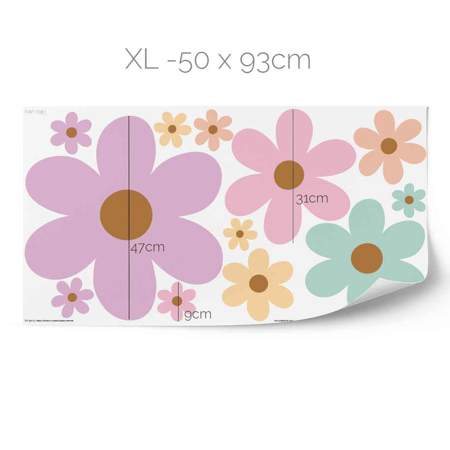 Flower wall stickers - Happy blooms (mustard-pastel shades)