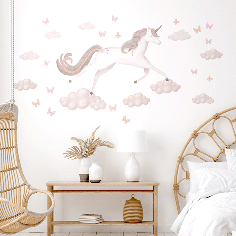 Unicorn wall stickers - Magical unicorn on clouds