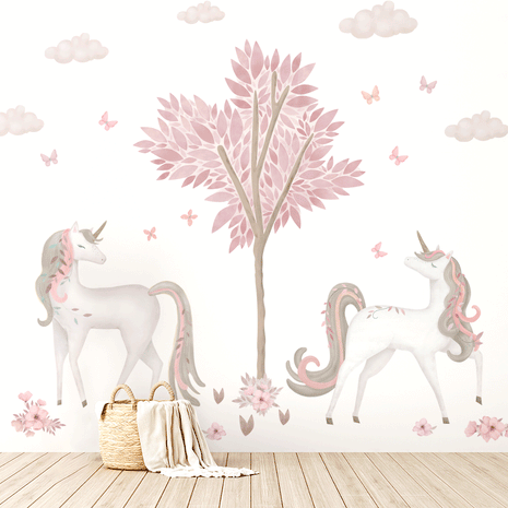 Unicorn wall stickers - Magical unicorns with tree