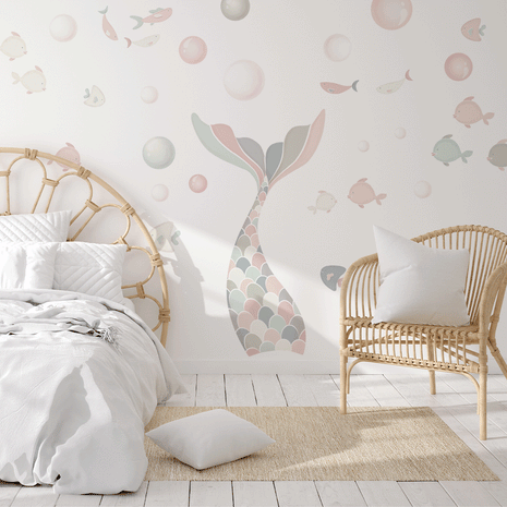 Cheeky mermaid tail wall stickers - Sage magic