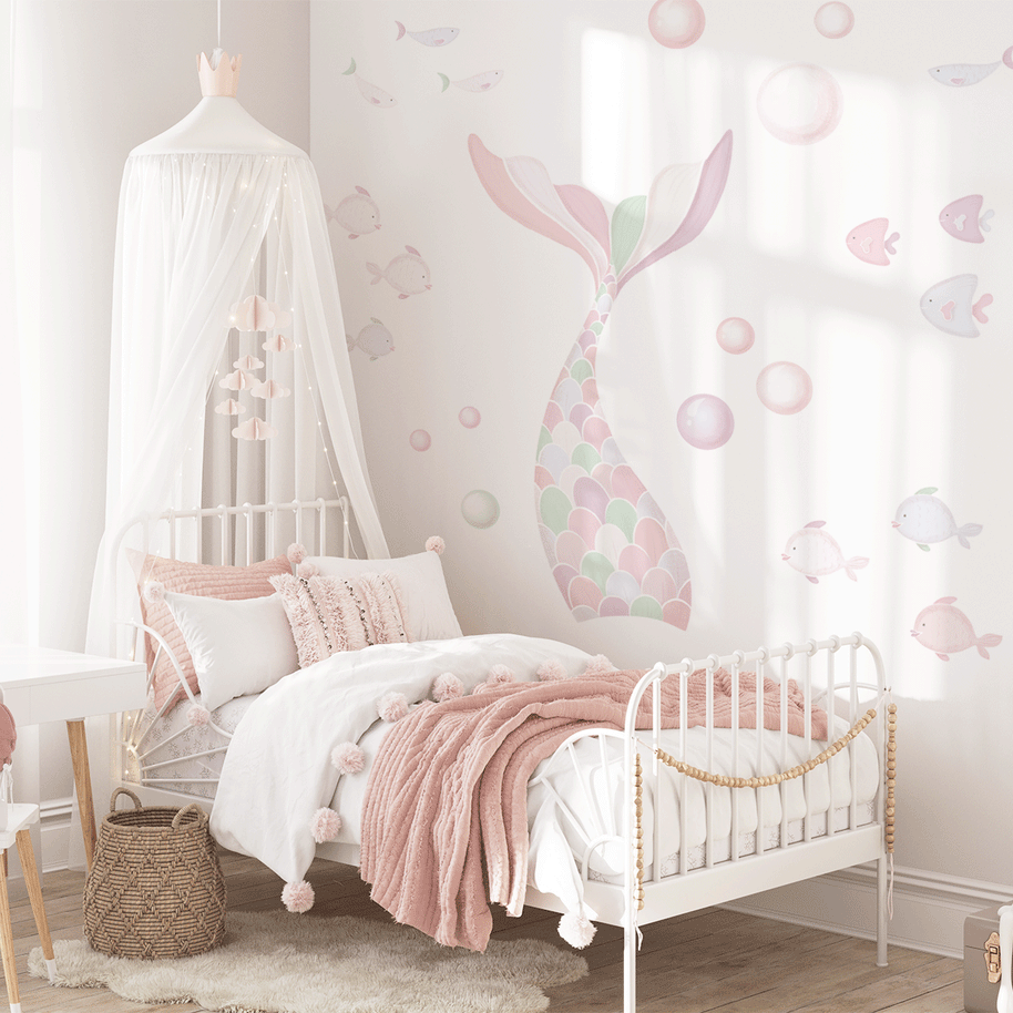 Cheeky mermaid tail wall stickers - Pastel whisper