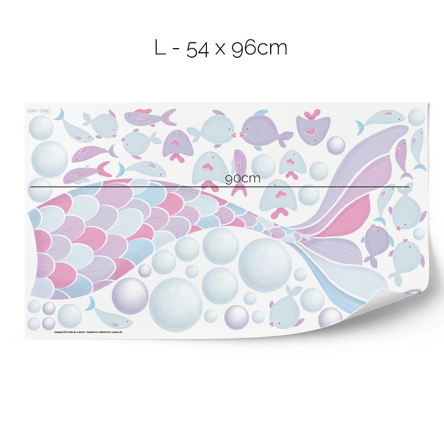 Cheeky mermaid tail wall stickers - Pink & Blue Splash
