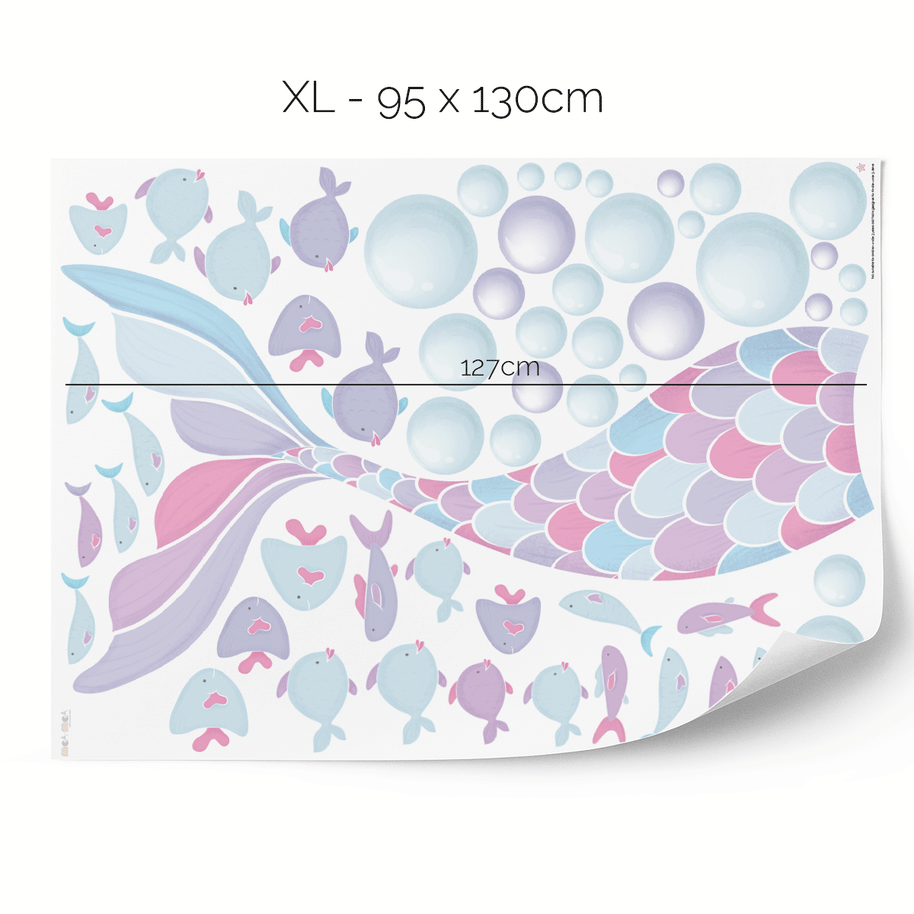Cheeky mermaid tail wall stickers - Pink & Blue Splash