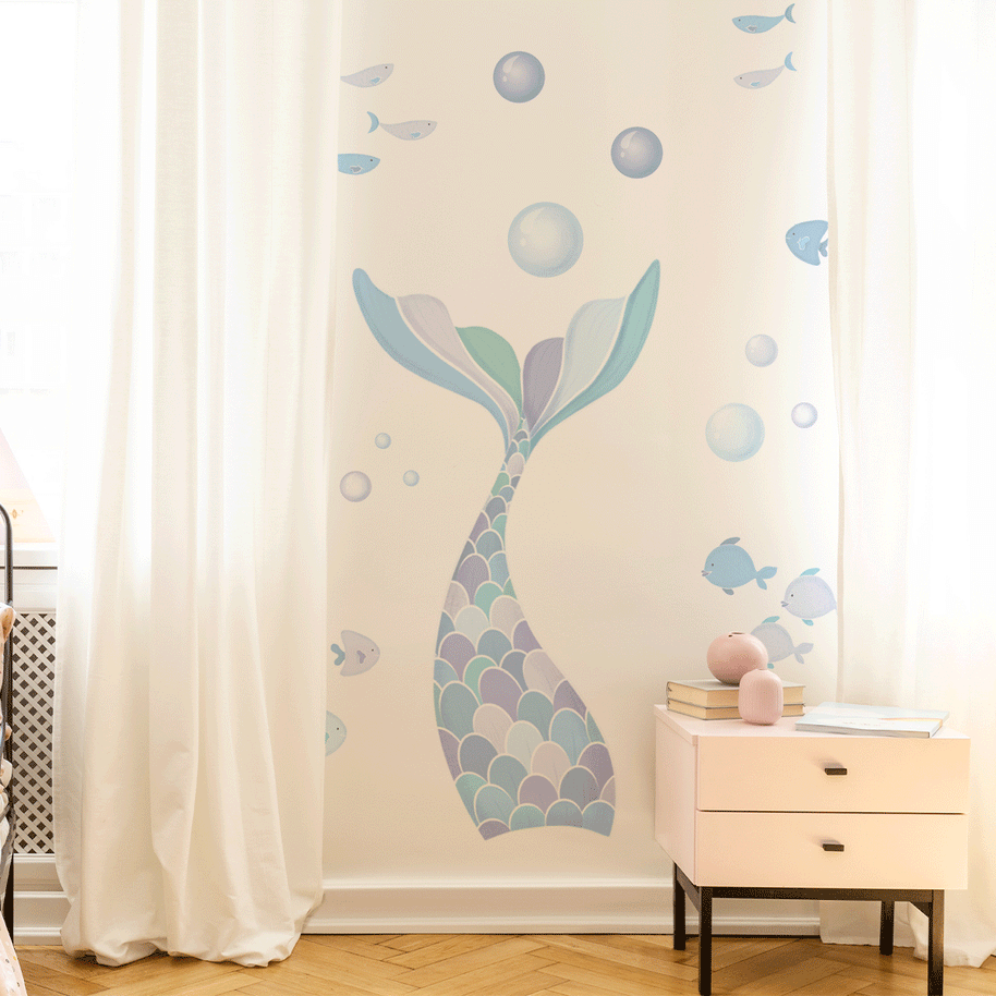 Cheeky mermaid tail wall stickers - Ocean blue