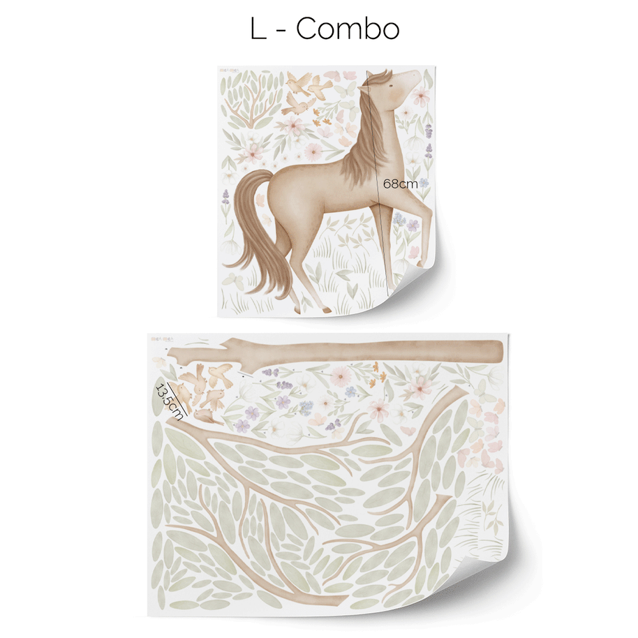 Tree wall stickers - Tree with flower meadow, birds and butterflies