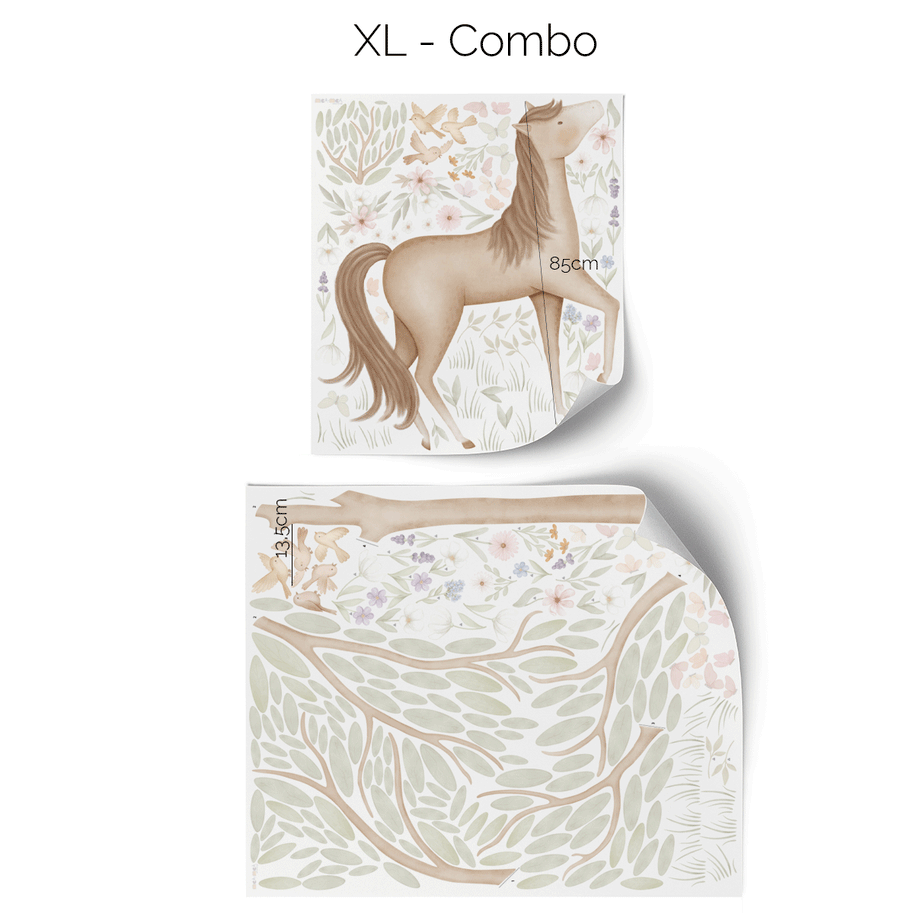 Tree wall stickers - Tree with flower meadow, birds and butterflies